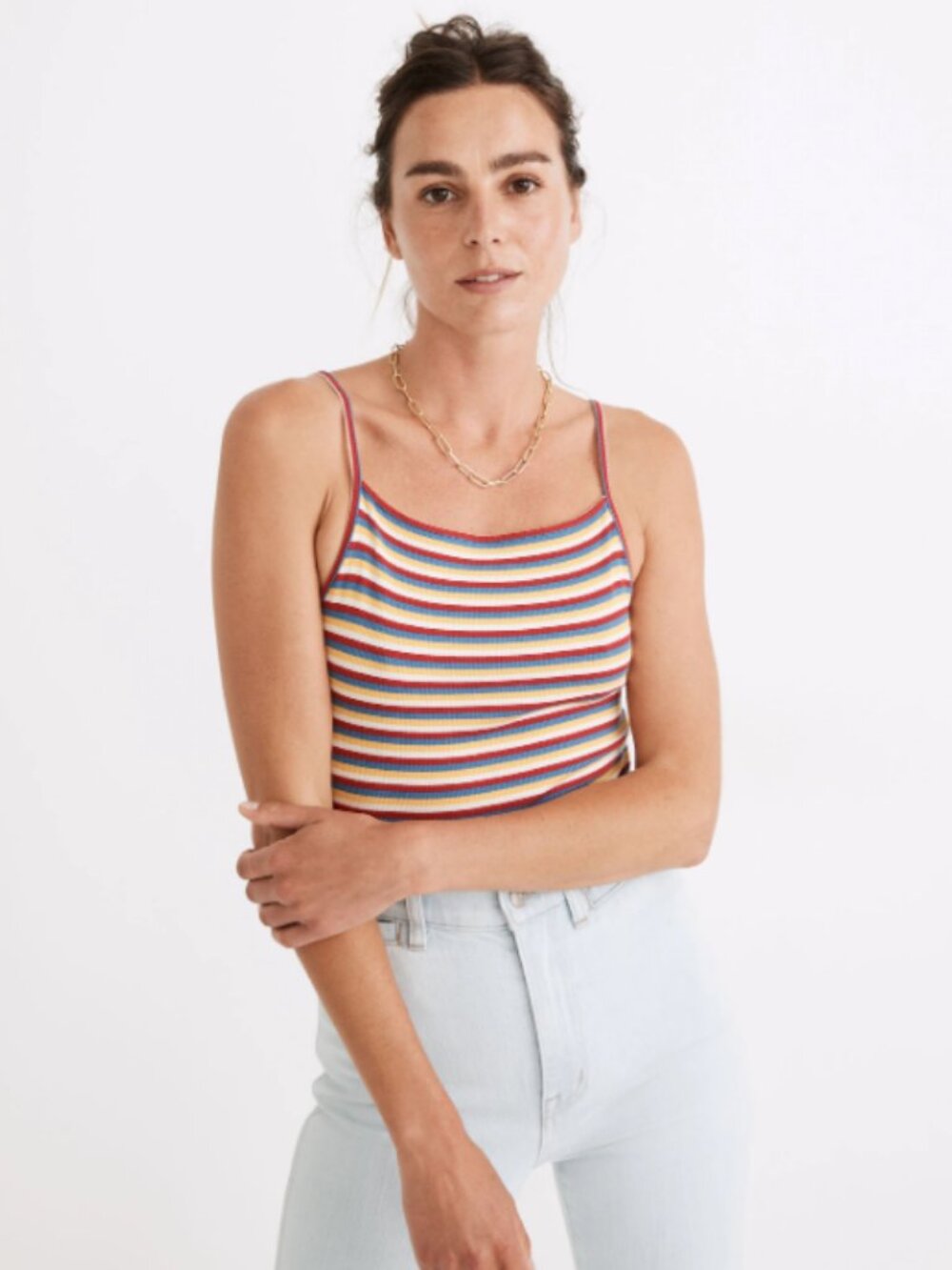 Madewell Ribbed Spaghetti-Strap Thong Bodysuit in Rainbow Stripe